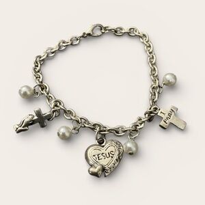 Silver tone Christian religious prayer Jesus charm bracelet